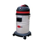 Stainless steel industrial vacuum cleaner with black and red accents, designed for commercial cleaning and hygiene solutions in Asia.
