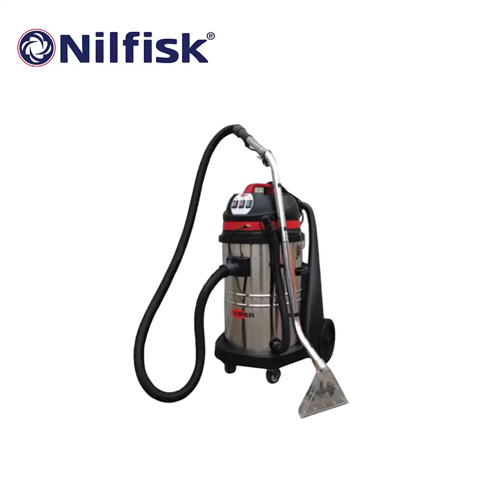 NILFISK CARPET EXTRACTOR. Vacuum carpet cleaner machine for commercial cleaning and sanitation purposes.