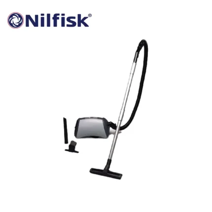 Nilfisk vacuum cleaner with vacuum hose and attachments, ideal for commercial and industrial cleaning solutions. Reliable cleaning equipment from Beyond Hygiene Asia.