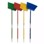 Colorful cleaning brushes for sanitation and hygiene maintenance - green, red, yellow, and blue handles with textured bristle heads. Ideal for healthcare, hospitality, and commercial cleaning needs.