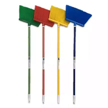 Colorful cleaning brushes for sanitation and hygiene maintenance - green, red, yellow, and blue handles with textured bristle heads. Ideal for healthcare, hospitality, and commercial cleaning needs.