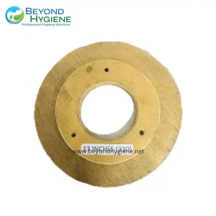 Disposable cleaning brush wheel for industrial hygiene equipment, 13 inches diameter, used for surface cleaning and sanitation in professional hygiene solutions.