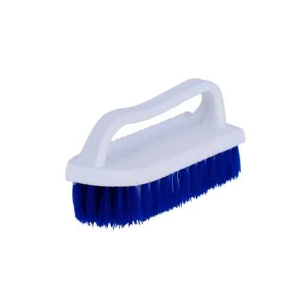 Blue cleaning brush with white handle for hygiene and sanitation purposes.