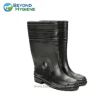 Rubber cleaning boots for sanitation and hygiene industries, durable waterproof footwear for hygiene safety, black industrial rubber boots for cleaning professionals, Beyond Hygiene Asia sanitation footwear for professional use, relevant for industrial hygiene and cleaning safety.