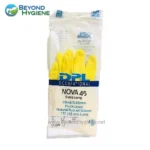 Yellow disposable work gloves for industrial or medical use, latex-free and extra long, providing protection and comfort during hygiene and sanitation tasks.