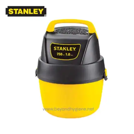 Stanley wet and dry vacuum cleaner, compact portable cleaning device, ideal for home, workshop, or industrial use, with powerful suction and versatile applications.