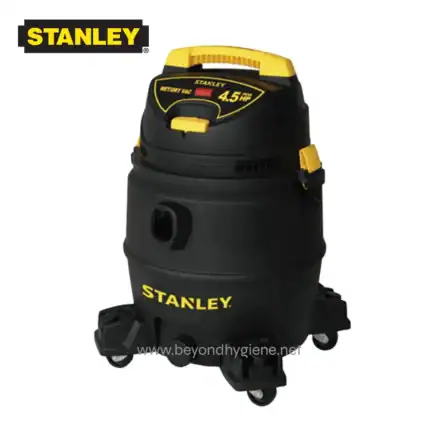 HEPA vacuum cleaner, Stanley industrial wet/dry shop vacuum, powerful cleaning tool for commercial and industrial use.