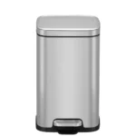 Aned image of a silver automatic trash can with foot pedal for hands-free waste disposal for hygiene and sanitation solutions in Asia.