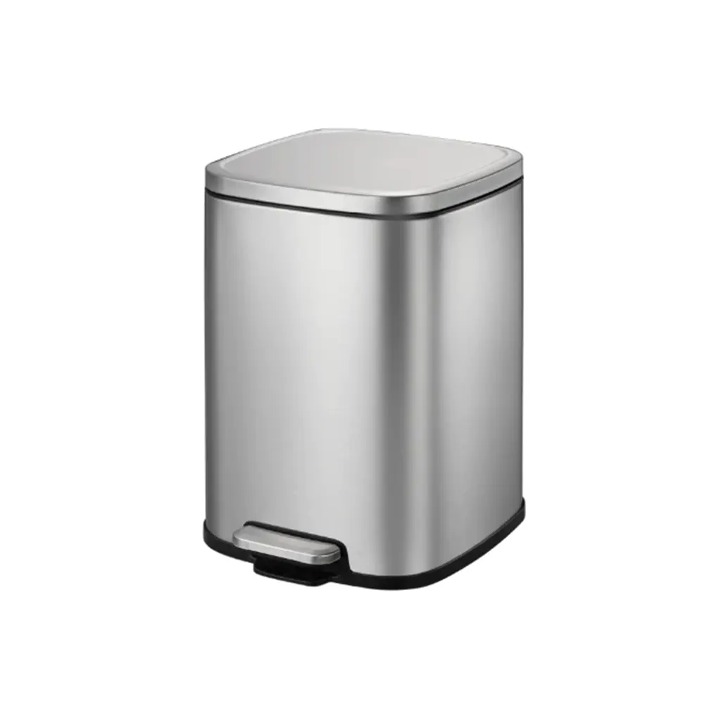 STELLA STEP TRASH BIN 6L Stainless steel automatic trash bin with foot pedal, ideal for hygienic waste disposal in commercial and office environments. Durable, sleek design by Beyond Hygiene Asia.