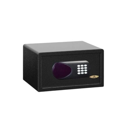 Electronic safe box with digital keypad for security and home or office use.