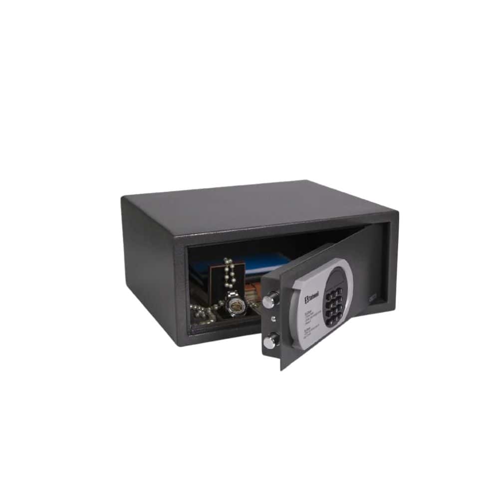 Safewell Hotel Safe 430X370X195Mm Graphite Secure electronic safe with digital lock for valuables and documents, ideal for home or office security, from Beyond Hygiene Asia.
