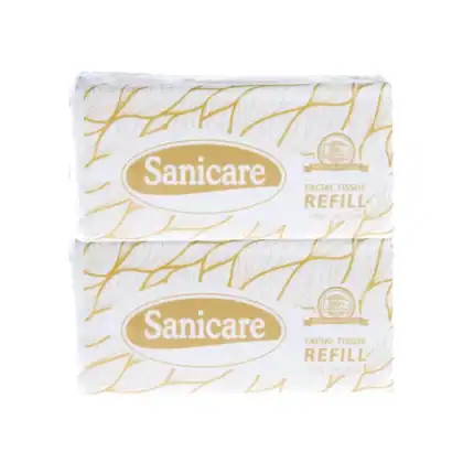 Facial tissue refill packs by Sanicare, ideal for hygienic sanitation and professional cleaning, suitable for healthcare and beauty industries in Asia.