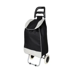 Aluminum shopping trolley with wheels, black and white color, ideal for grocery shopping, durable and lightweight, perfect for retail and supermarket use.