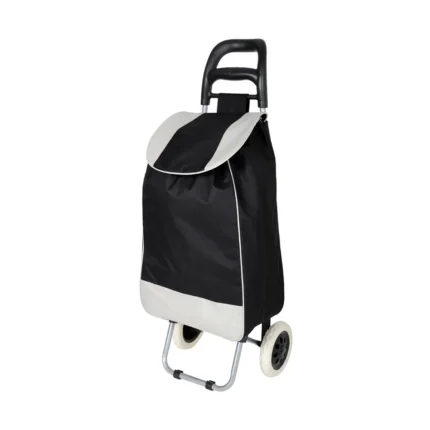 Aluminum shopping trolley with wheels, black and white color, ideal for grocery shopping, durable and lightweight, perfect for retail and supermarket use.