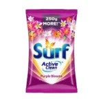 Purple floral dish soap package with surf brand, active clean technology, 250g extra, purple blooms scent, vibrant colorful design, floral fragrance, cleaning product, household cleaning, detergent, eco-friendly packaging, beyond hygiene asia.