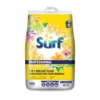 Bright yellow and floral laundry powder packaging with surf branding and "Professional" label, showcasing stain removal benefits for commercial and home laundry use.
