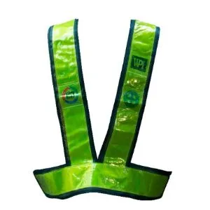 Reflective safety vest for construction workers, high visibility hazard warning gear, green and reflective stripe design, for safety and visibility in hazardous environments.