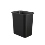 Black waste bin, durable plastic trash container for commercial or office use.