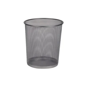 Stainless steel mesh wastebasket for office or commercial use, durable and rust-resistant. Perfect for maintaining hygiene and cleanliness in professional environments.