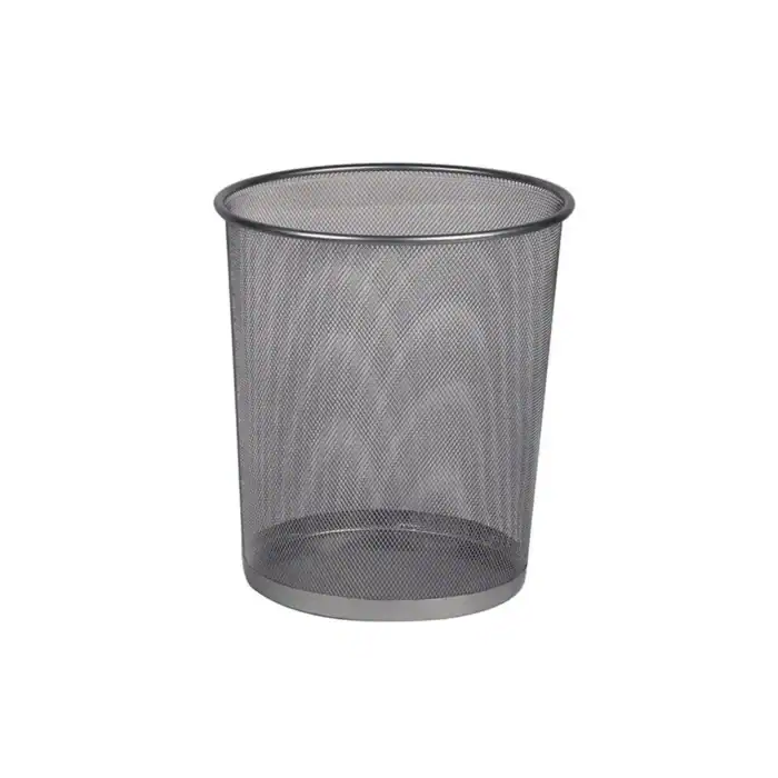 Stainless steel mesh wastebasket for office or commercial use, durable and rust-resistant. Perfect for maintaining hygiene and cleanliness in professional environments.
