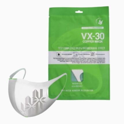 VEX-30 copper mask for antimicrobial protection, reusable and eco-friendly, designed to provide 99.9% antibacterial and antiviral effects with Korean respiratory technology.