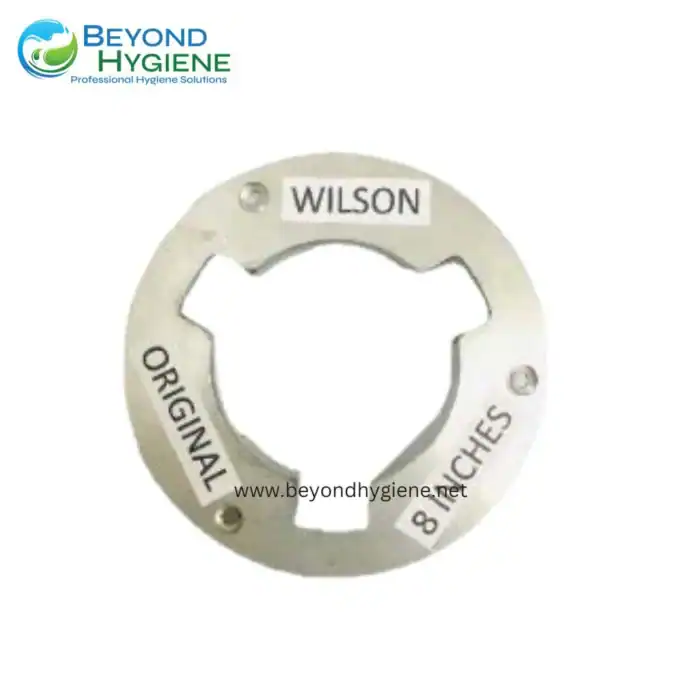 Wilson lock washer with engraved text, used for fastening in hygiene equipment and industrial applications.