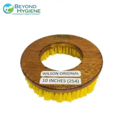 Wilson Original 10 Inches (254) scrubbing brush with yellow bristles and wooden handle for professional cleaning and hygiene solutions.