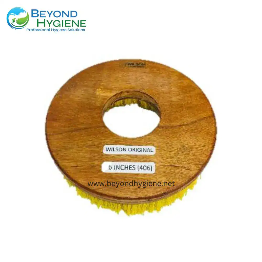 Wilson Nylon Brush 16 Code 406 Wilson Original wooden brush wheel for industrial cleaning and maintenance. Perfect for professional hygiene solutions in Asian markets, ensuring thorough sanitation and surface cleaning.