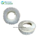 Bristle brush wheel for industrial cleaning and hygiene equipment, circular cleaning brush for sanitation, durable hygiene accessory for professional cleaning solutions.