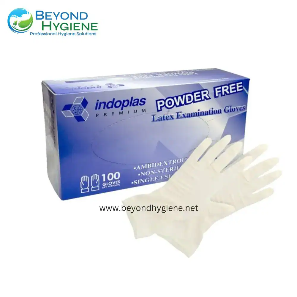 indoplas latex gloves Indoplas powder free latex examination gloves box, medical protective gloves, hygiene supplies, non-sterile single-use gloves, professional healthcare hygiene products.
