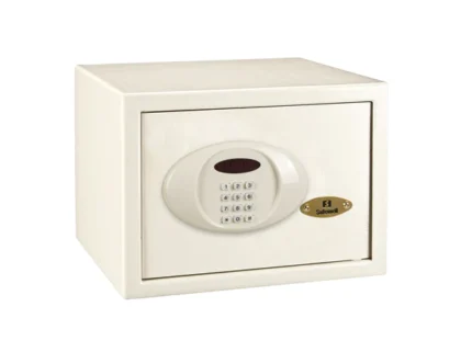 Keypad safe box for secure storage in commercial and residential spaces.