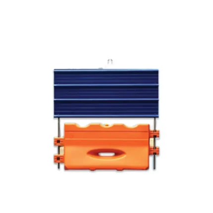 Blue solar panel with orange mounting bracket for outdoor energy solutions.