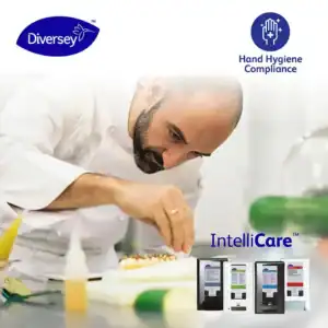 Diversey IntelliCare hand hygiene compliance system at Beyond Hygiene Asia, showcasing innovative solutions for maintaining hygiene standards in healthcare and foodservice settings.