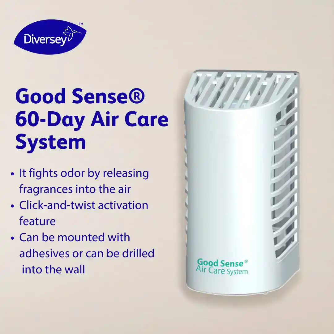 High-efficiency air care system for odor elimination, suitable for wall mounting or drilling, providing 60 days of fragrance release for enhanced hygiene.