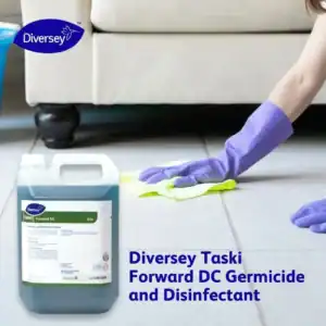 Disinfection with Diversey Taski Forward DC germicide and disinfectant for enhanced hygiene and cleanliness in healthcare and commercial settings.