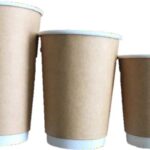 Recyclable paper coffee cups with white lids for eco-friendly beverage options. Perfect for cafes, offices, and events to promote sustainable practices.