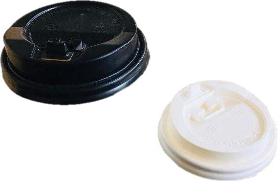 Dyna FoodServuce Resto Products List March 2023 _Page_08_Image_0002 Black and white disposable coffee cup lids, emphasizing hygiene and convenience.