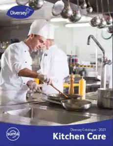 Chef preparing food in a commercial kitchen, professional kitchen hygiene, Beyond Hygiene Asia kitchen cleaning and sanitation solutions, catering and culinary hygiene management.
