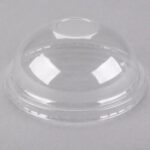 Disposable clear plastic dome lid for food containers, hygienic, lightweight, and perfect for takeaway meals.