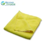 Microfiber yellow cleaning cloth for hygiene and sanitation, eco-friendly and durable, ideal for healthcare, food service, and commercial cleaning applications.