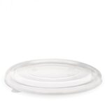 Disposable paper plate for hygienic food presentation in commercial and hospitality settings.