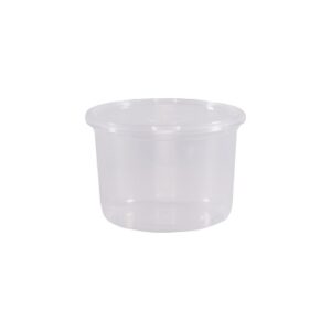 Clear plastic container used for food storage or catering purposes, emphasizing hygienic and eco-friendly disposable solutions.