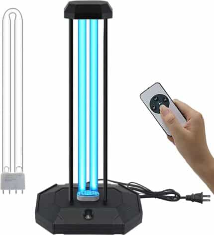 Ultraviolet sterilizer lamp with remote control, used for sanitation and disinfection, ideal for commercial and healthcare environments, enhancing hygiene standards.