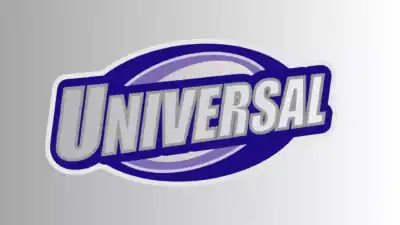 Universal logo on a gray background, representing the brand's presence in the toy and entertainment industry. Perfect for promoting Universal's global amusement parks, films, and media services.