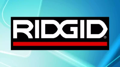 RIDGID logo on a light blue background, representing professional cleaning and maintenance equipment.