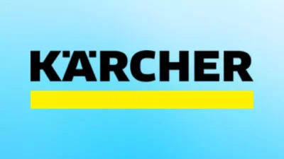 Kärcher logo on light blue background, representing professional cleaning equipment and solutions from Beyond Hygiene Asia.