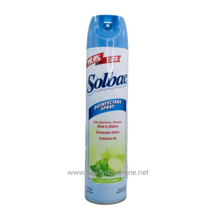 Disinfectant spray for cleaning and surface sanitation, citrus and greens scent, 490g, kills bacteria, viruses, mold, and mildew, eliminates odors, freshens air, suitable for hygiene and cleaning needs in Asia.