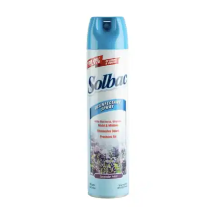 Disinfectant spray for hygiene, germ and virus control, mold and mildew elimination, and air freshening, Lavender Mist scent, ideal for commercial and personal sanitation needs in Asia.