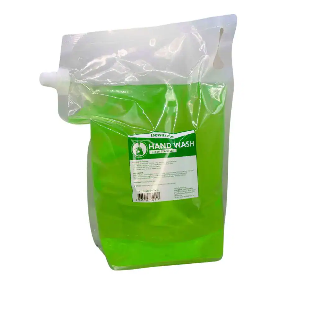 Dewdrops Hand Wash Green Tea Scent 4L Pouch (2) Hand wash liquid soap in a refill pouch, green tea scent, suitable for hygiene and sanitation, offered by Beyond Hygiene Asia.