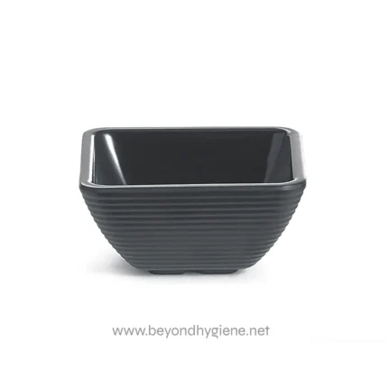 Black ceramic serving bowl with textured exterior, ideal for cuisine presentation or kitchen decor. Perfect for restaurants, cafes, or home dining, showcasing sleek and modern design.